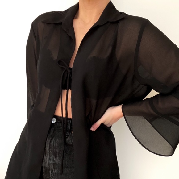 Fashion Bug Tops - Semi Sheer Black Blouse